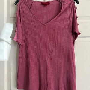 Pink open shoulder short sleeve blouse